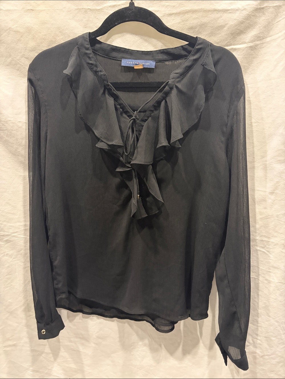 Tommy Hilfiger Black Ruffle Tie-Front Blouse
